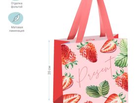 Пакет подарочный MESHU "Strawberry" 20*20*10 см