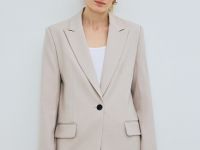 Однобортный жакет из поливискозы, Бежевый