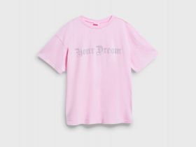 Футболка с аппликацией со стразами для девочек, Розовый