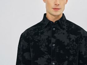 Куртка-рубашка из бархатистой ткани, Черный