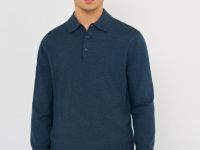 Вязаный джемпер-поло с длинным рукавом, Синий