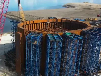 Первый из трёх коффердамов Ленского моста готов на 93%