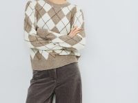 Джемпер с ромбами из пряжи с шерстью, Бежевый