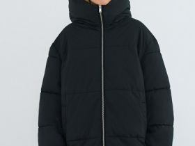 Утеплённая стёганая куртка с капюшоном, Черный