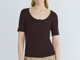 Футболка с вырезом "хенли", Коричневый