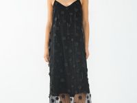 Платье с пайетками и декором в виде цветов, Черный