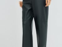 Прямые брюки из искусственной кожи, Черный