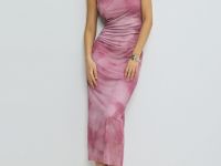 Платье из сетки со сборками, Розовый