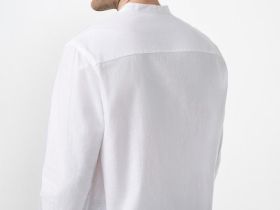 Рубашка из смесового льна с воротником мао, Белый