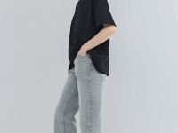 Прямые джинсы с высокой посадкой, Серый