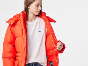 Женский длинный пуховик Lacoste оверсайз с регулируемой талией