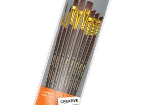 Набор кистей бордовая синтетика Pinax "CREATIVE" АССОРТИ 8 шт, длинная ручка.