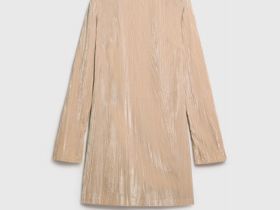 Платье мини из жатого бархата, Бежевый