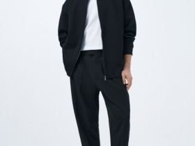 Бомбер на молнии из ткани интерлок, Черный