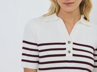 Джемпер в рубчик с воротником-поло, Фиолетовый