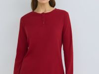 Пижамный лонгслив в рубчик, Красный