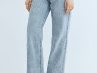 Широкие джинсы на высокой посадке в цветочный жаккард, Голубой