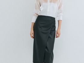 Юбка миди из искусственной кожи, Черный