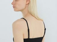 Топ в рубчик с декором из кружева, Черный