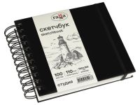 Скетчбук на спирали Гамма "Студия" 15х15 см 100 л 110 г, черный, твердая обложка, на резинке, слон