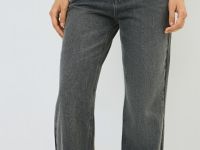 Прямые джинсы с высокой посадкой, Серый