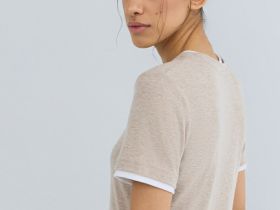 Футболка с контрастной окантовкой, Бежевый