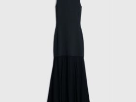 Вязаное платье с драпированной юбкой, Черный