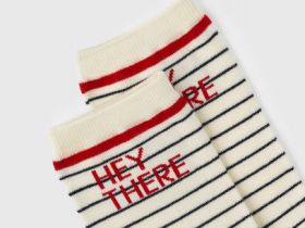 Высокие носки в полоску с надписью, Бежевый