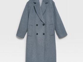 Длинное двубортное пальто из шерсти, Серый
