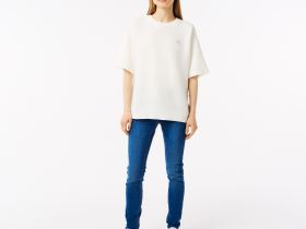 Женский вязаная футболка Lacoste оверсайз с коротким рукавом