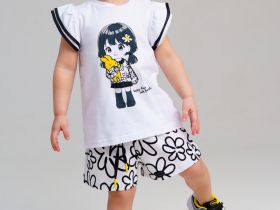 Комплект детский трикотажный для девочек: фуфайка (футболка), шорты