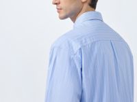 Рубашка в полоску с карманами, Голубой