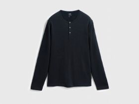 Лонгслив с воротником хенли, Черный