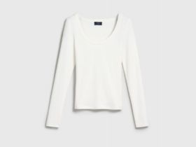 Приталенный лонгслив в рубчик, Бежевый