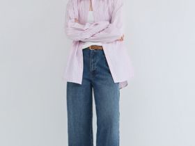 Рубашка в полоску из хлопка, Розовый