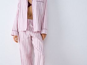 Рубашка пижамная в полоску, Розовый
