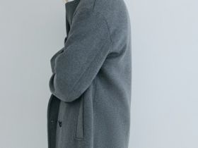 Длинное двубортное пальто из шерсти, Серый