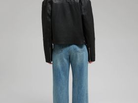 Утепленная кожаная куртка-косуха свободного кроя