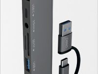 USB-хаб Pero MH01 USB / USB-C + USB / USB-C / mini-jack Серый