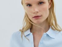 Поло в рубчик с коротким рукавом, Голубой