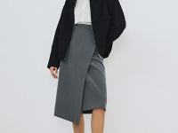 Прямая юбка миди на запах, Серый