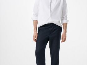 Рубашка из смесового льна с воротником мао, Белый