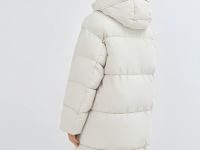 Длинный стёганый пуховик с капюшоном, Бежевый