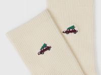 Носки в рубчик с вышивкой, Бежевый