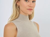 Вязаная майка с воротником-стойкой, Бежевый