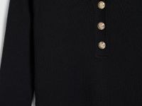 Вязаное платье миди с воротником-поло, Черный