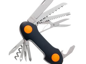 Нож перочинный Stinger 95 мм, 15 функций, черный/оранжевый