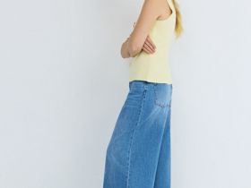 Широкие джинсы с высокой посадкой, Голубой