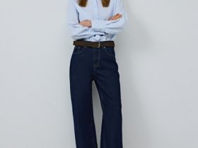 Широкие джинсы с высокой посадкой и отворотами, Синий