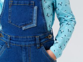 Полукомбинезон текстильный джинсовый утепленный флисом для девочек